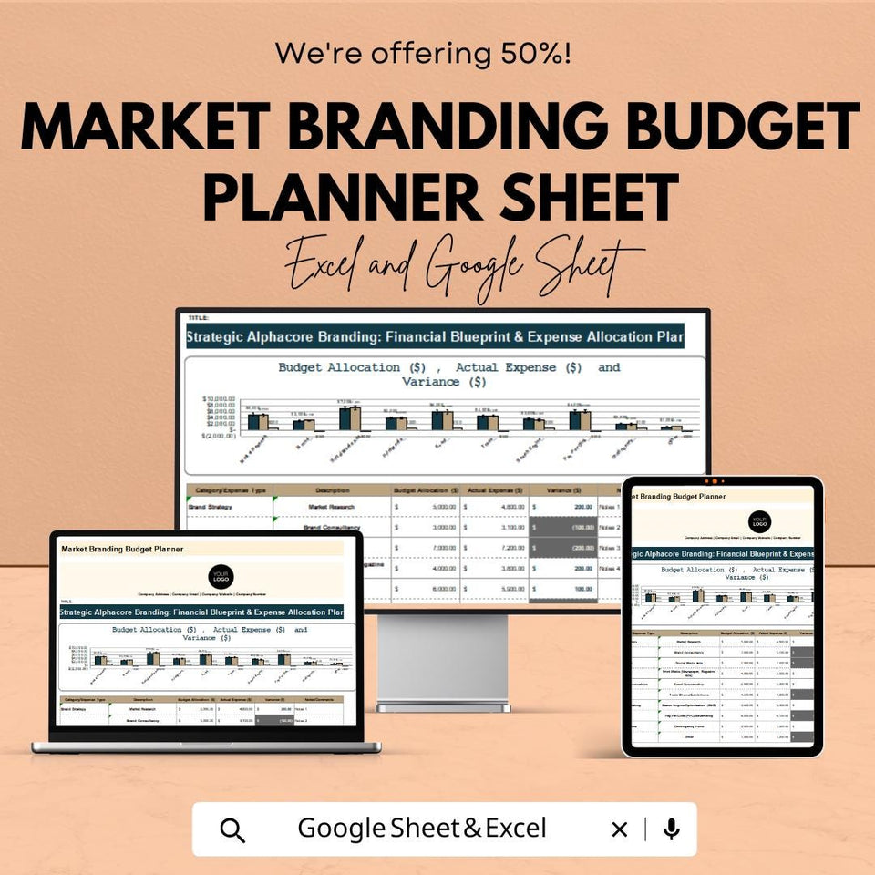 Market Branding Budget Planner Sheet | Excel Template for Financial Planning & Expense Allocation | Branding Expenses and Budget Effectively
