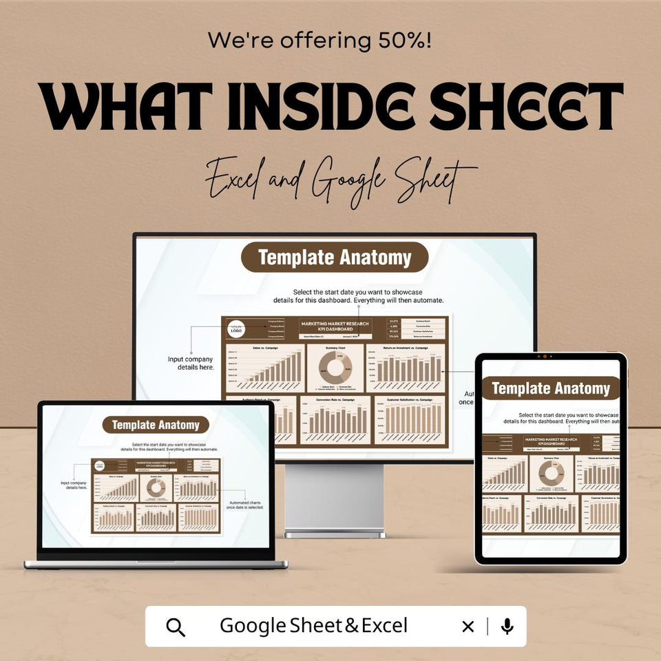 Marketing KPI Dashboard | Google Sheet & Excel Template | Market Research KPI | Campaign Tracker | Digital Marketing Metrics