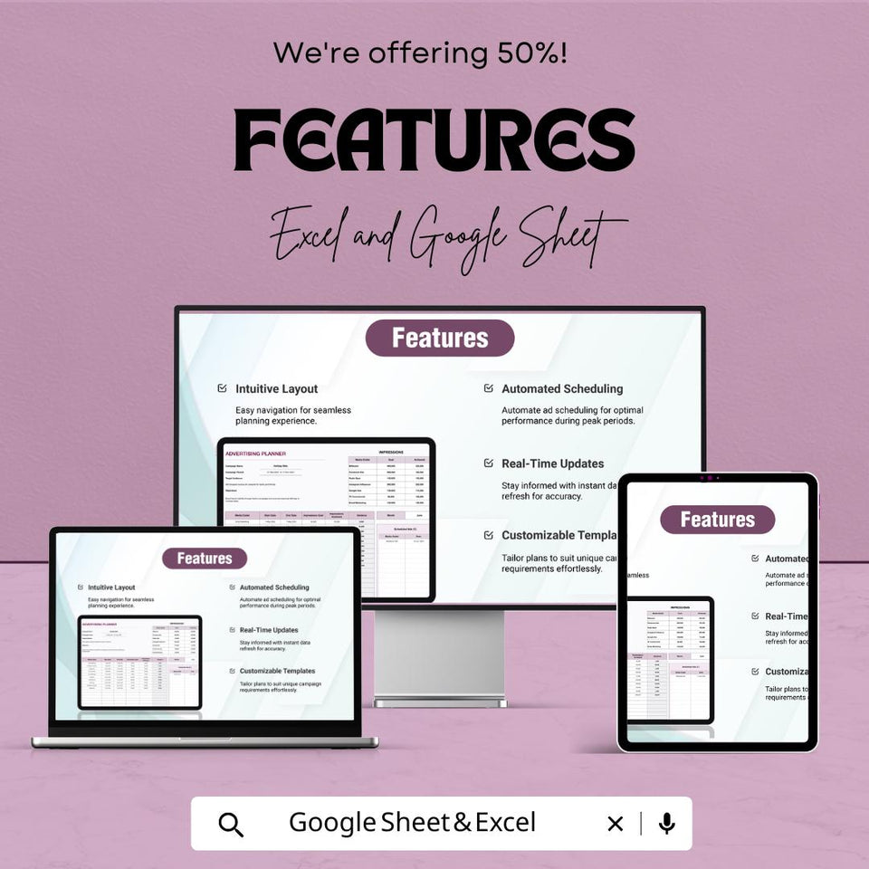 Advertising Impressions Planner Sheet | Advertising Budget Tracker | Google Sheet & Excel | Campaign Planning Tool | Marketing Planner