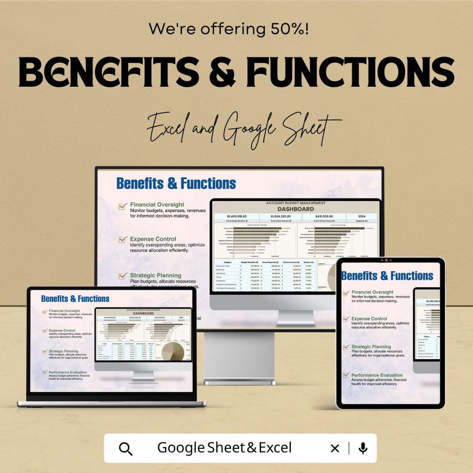 Account Budget Management Dashboard Template - Track Expenses & Income | Budget Planner and Financial Management Sheet | Customizable