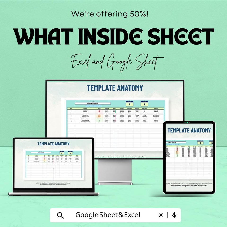 Account Audit Checklist Template | Excel and Google Sheet | Financial Audit Tracking Tool | Internal Control & Compliance