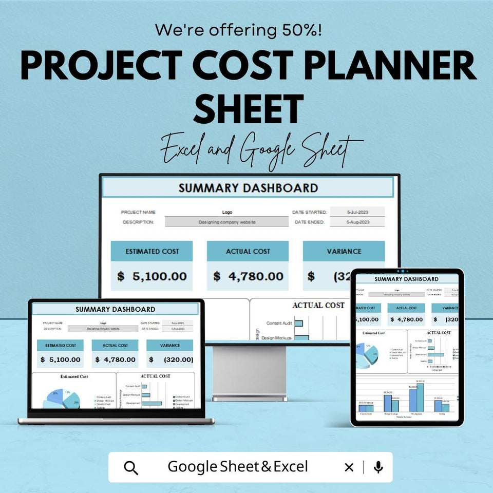 Project Cost Planner Sheet - Excel & Google Sheets | Budget Planning Template for Project Management