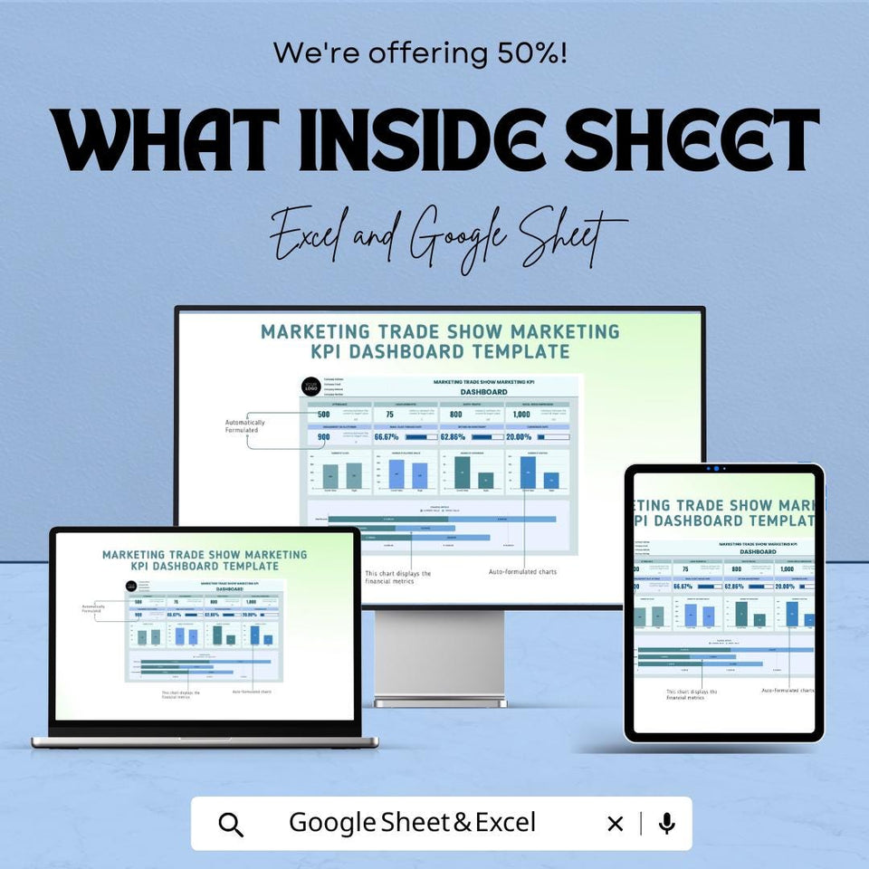 Marketing Trade Show Marketing KPI Dashboard Template - Event Performance Tracking, Lead Generation, Conversion Rate Analysis