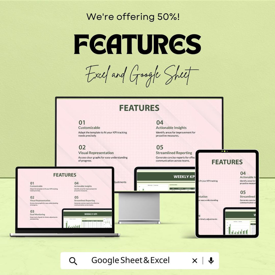 Weekly KPI Tracker Sheet for Excel and Google Sheets | Performance Metrics | Business Goals Tracker | Customizable & Easy-to-Use Template