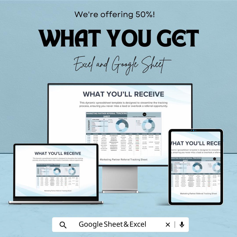 Marketing Partner Referral Tracking Sheet - Excel and Google Sheet for Efficient Lead Management, Referral Status & Outcome Analysis