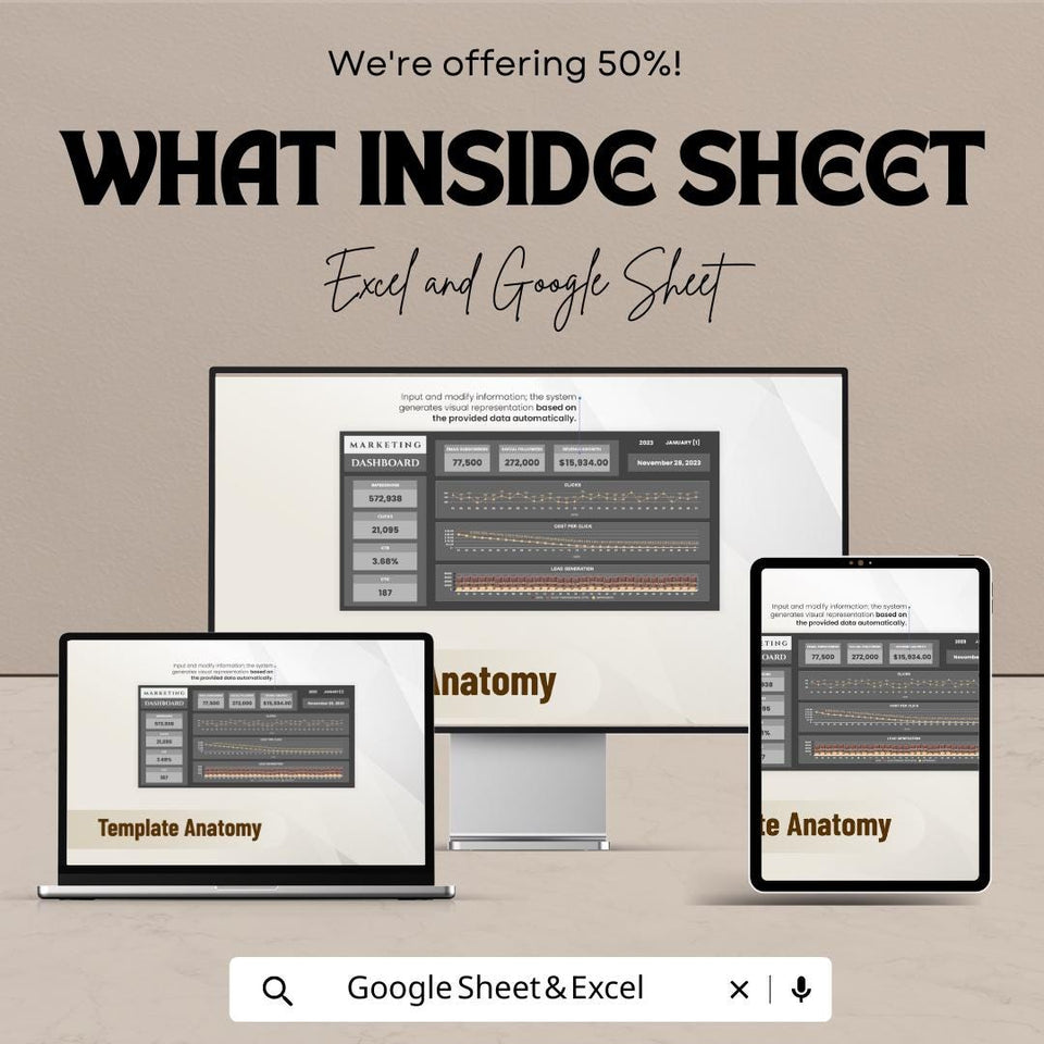 Marketing Dashboard Sheet | KPI Tracker | Marketing Performance Tracker | Excel & Google Sheet Template | Business Analytics Dashboard