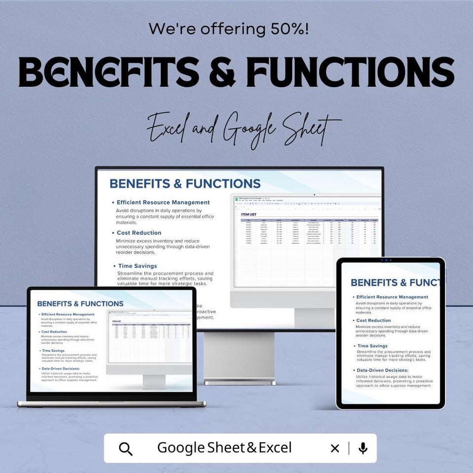 Office Supplies Inventory Dashboard | Google Sheets & Excel | Track Stock, Manage Office Supplies Efficiently | Budgeting Tool