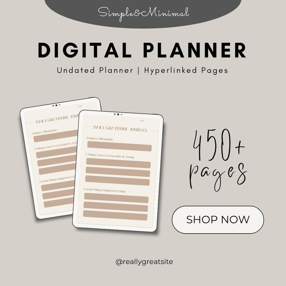 Simple Minimal Beige Digital Planner| Undated & Hyperlinked PDF | Daily Gratitude Journal iPad GoodNotes Planner
