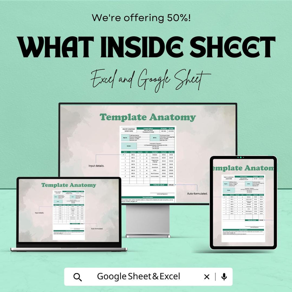 Software Purchase Order Form Sheet for Excel & Google Sheets | Efficient Order Management Template | Track Software Purchases with Ease