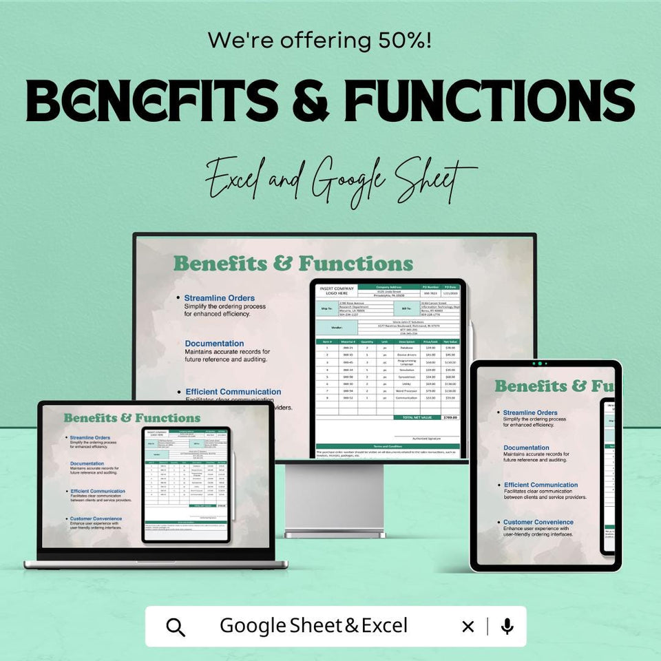 Software Purchase Order Form Sheet for Excel & Google Sheets | Efficient Order Management Template | Track Software Purchases with Ease