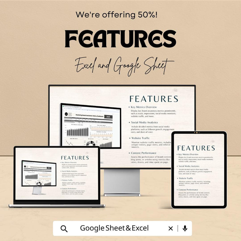 Marketing Promotion Metrics Dashboard Template – Excel and Google Sheet, Track ROI & Campaign Success, Marketing Metrics Analytics Tool