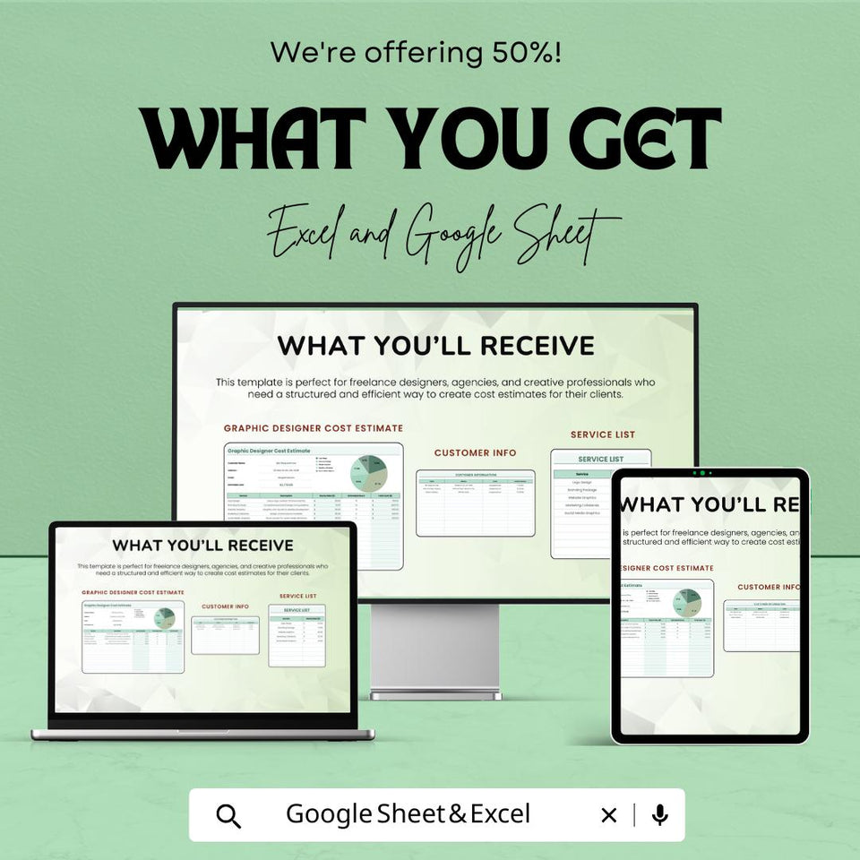 Graphic Designer Cost Estimate Sheet | Excel and Google Sheets | Freelance and Agency Template | Budgeting & Pricing Tool |