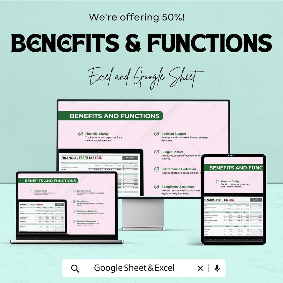 Financial Profit and Loss Sheet | Budget Management and Expense Tracker | Google Sheets | Instant Download for Small Business & Personal Use