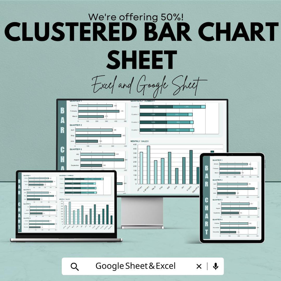 Clustered Bar Chart Sheet for Data Analysis | Excel and Google Sheet Template | Customizable Business Chart | Sales & Progress Visualization