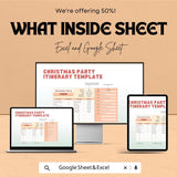 Christmas Party Itinerary Sheet – Plan Your Festive Event | Editable Excel & Google Sheets Template | Customizable Christmas Party Planner
