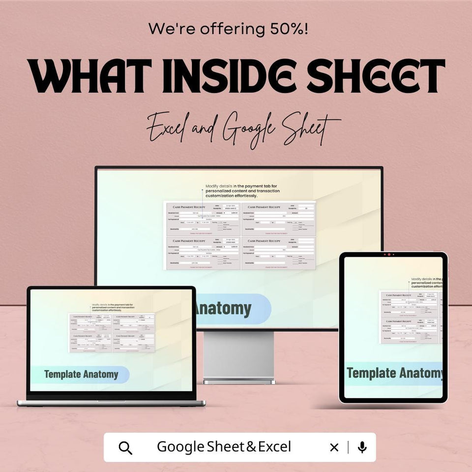 Cash Payment Receipt Template – Excel & Google Sheet – Financial Documentation, Proof of Payment, Transaction Record – Editable Template