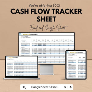 Cash Flow Tracker Sheet | Financial Planning Excel and Google Sheets Template | Monthly Cash Flow Management Tool | Track Income & Expenses