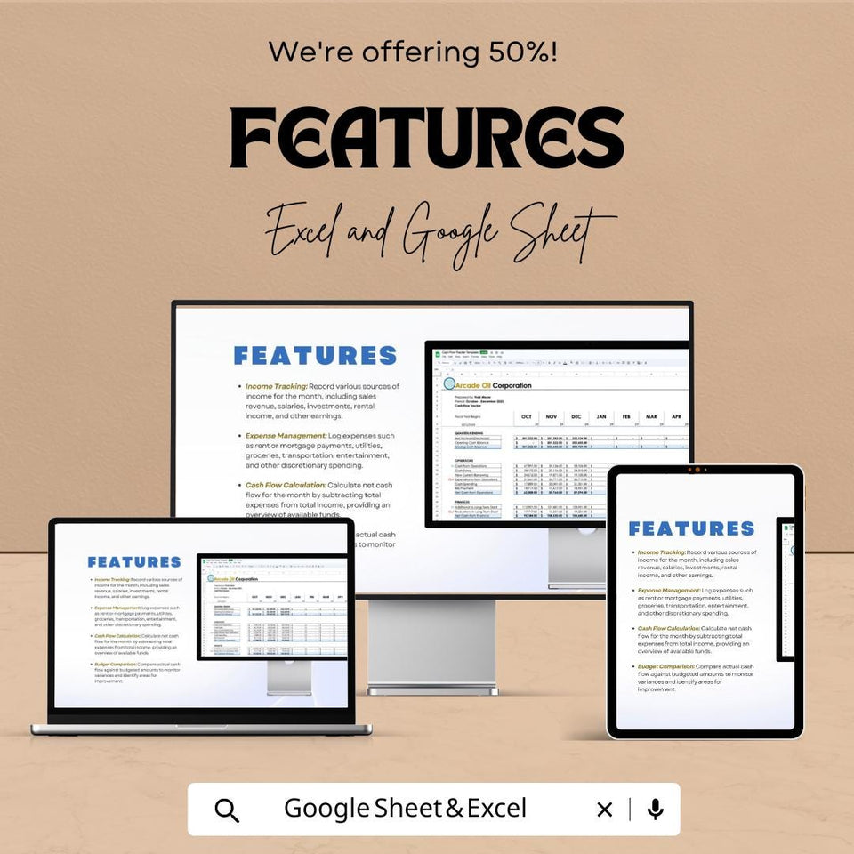 Cash Flow Tracker Sheet | Financial Planning Excel and Google Sheets Template | Monthly Cash Flow Management Tool | Track Income & Expenses