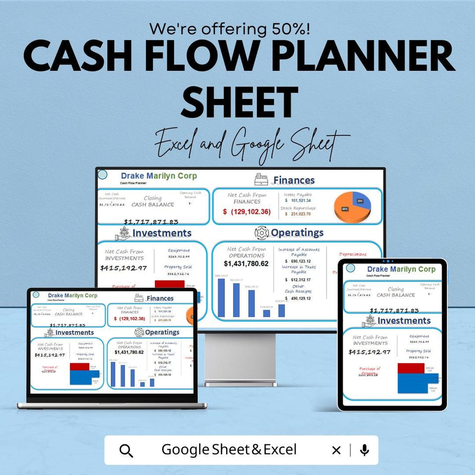 Cash Flow Planner Sheet - Budget Tracker Template for Monthly Expenses - Excel & Google Sheet - Financial Planning and Expense Management