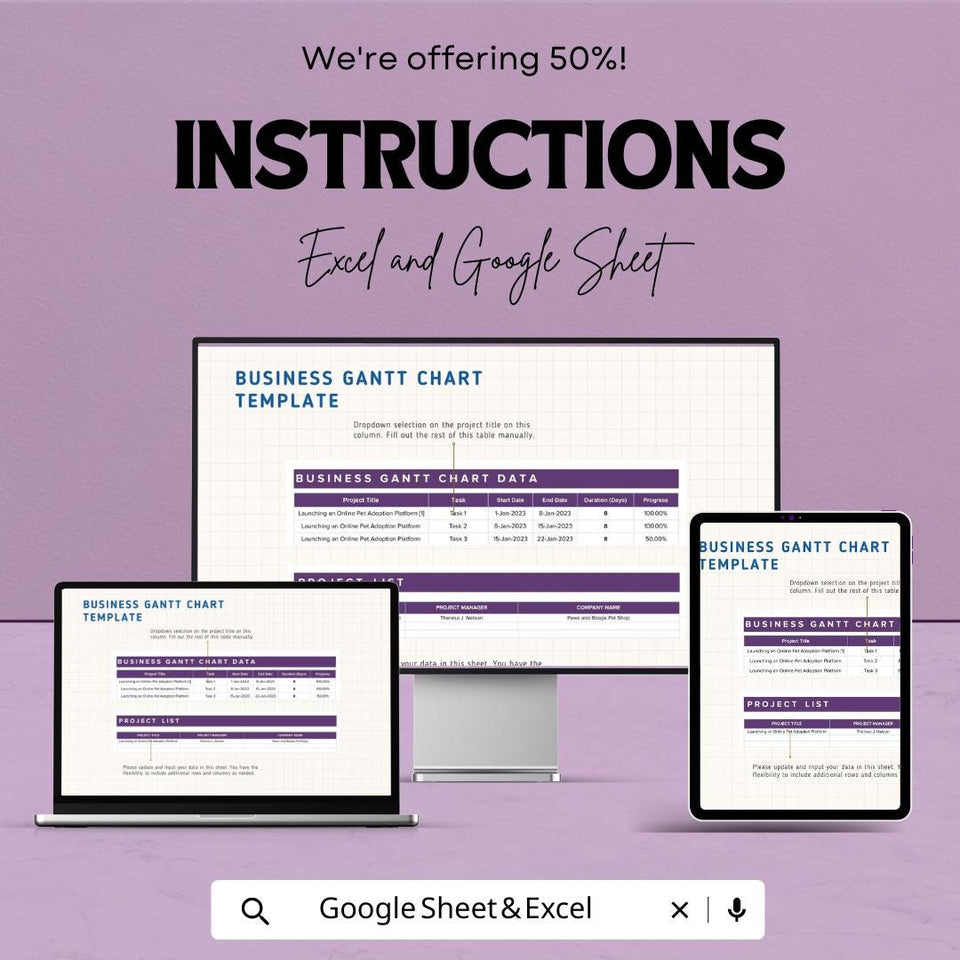 Business Gantt Chart Excel Template | Google Sheet Gantt Chart | Project Planning & Task Scheduling | Task Tracker Template