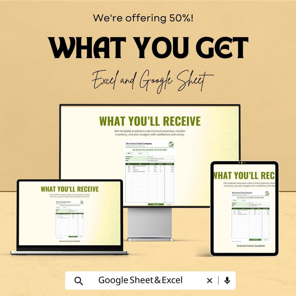 Budget Planner Inventory Spreadsheet - Expense Tracking, Income Management, Budget Optimization - Excel & Google Sheet Template