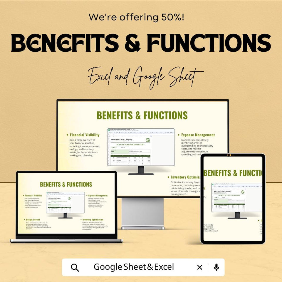 Budget Planner Inventory Spreadsheet - Expense Tracking, Income Management, Budget Optimization - Excel & Google Sheet Template