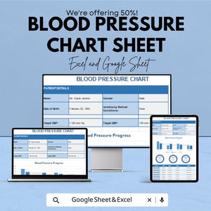 Blood Pressure Chart Sheet - Track BP Progress - Health Monitoring Template - Google Sheets & Excel - Easy to Use for Medical Tracking