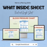 Blood Pressure Chart Sheet - Track BP Progress - Health Monitoring Template - Google Sheets & Excel - Easy to Use for Medical Tracking