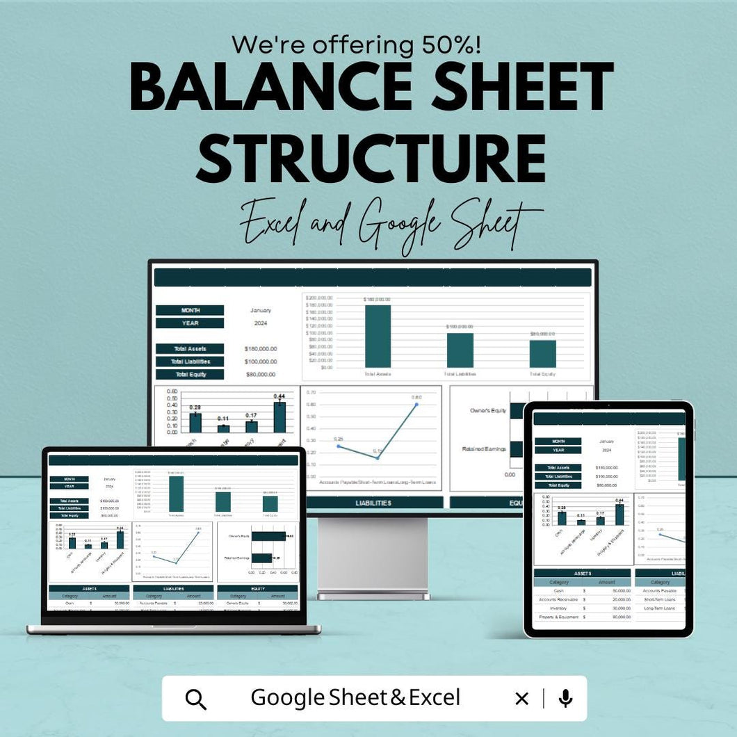 Balance Sheet Template Excel and Google Sheet | Financial Reporting Spreadsheet | Business Accounting Dashboard | Simple & Editable