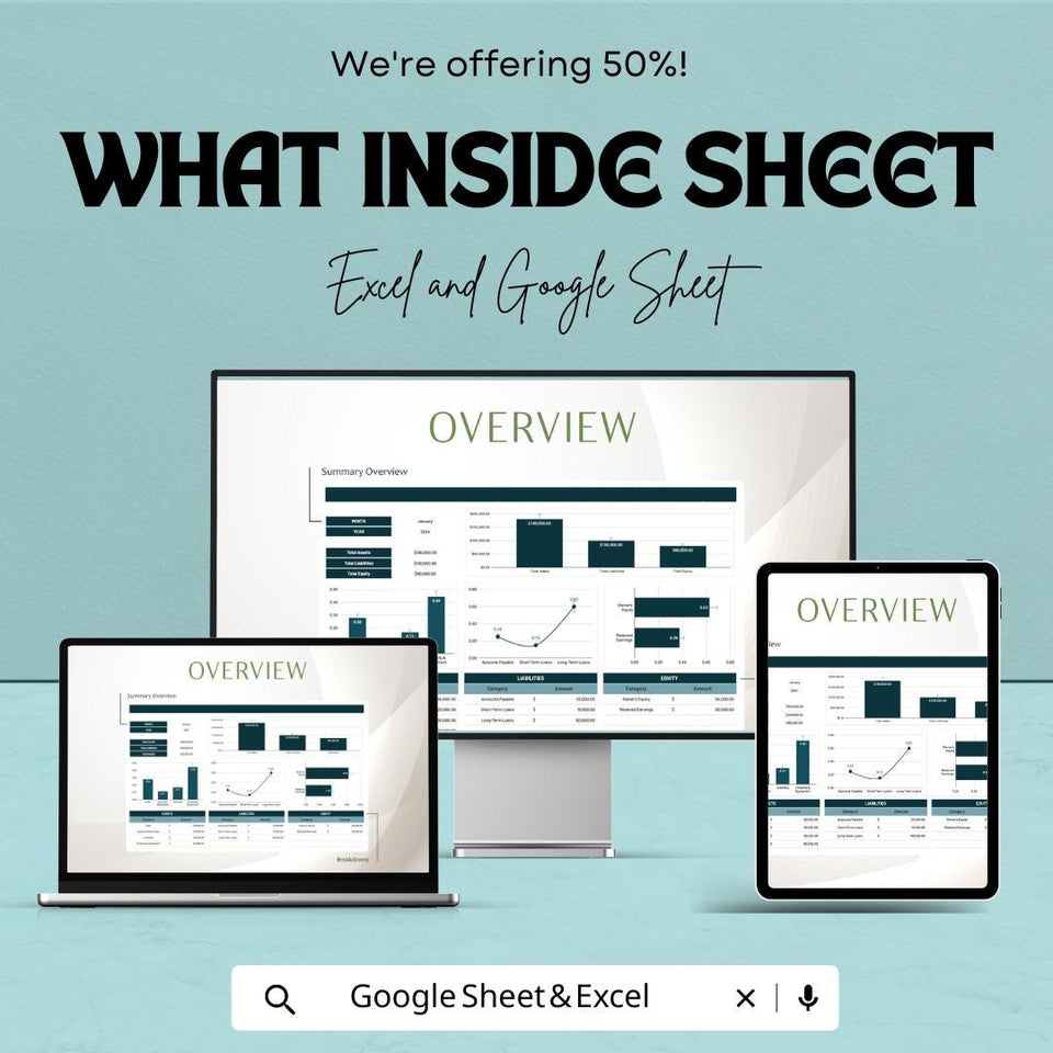 Balance Sheet Template Excel and Google Sheet | Financial Reporting Spreadsheet | Business Accounting Dashboard | Simple & Editable