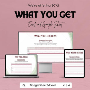 Advertising Yearly Financial Summary Sheet | Google Sheets Template | Financial Analysis | Budgeting & Forecasting Tool | Customizable