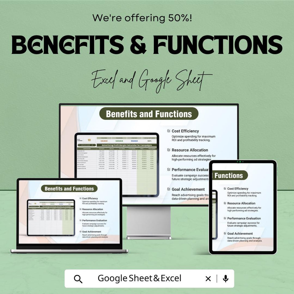 Advertising Profit Margin Calculator for Campaigns | Google Sheet Template | Marketing Campaign ROI Tracker | Ad Spend Profit Tracker