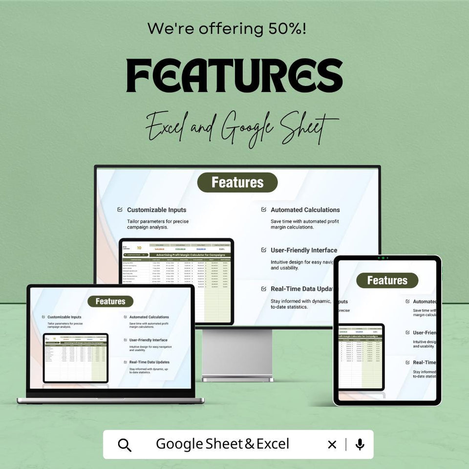 Advertising Profit Margin Calculator for Campaigns | Google Sheet Template | Marketing Campaign ROI Tracker | Ad Spend Profit Tracker