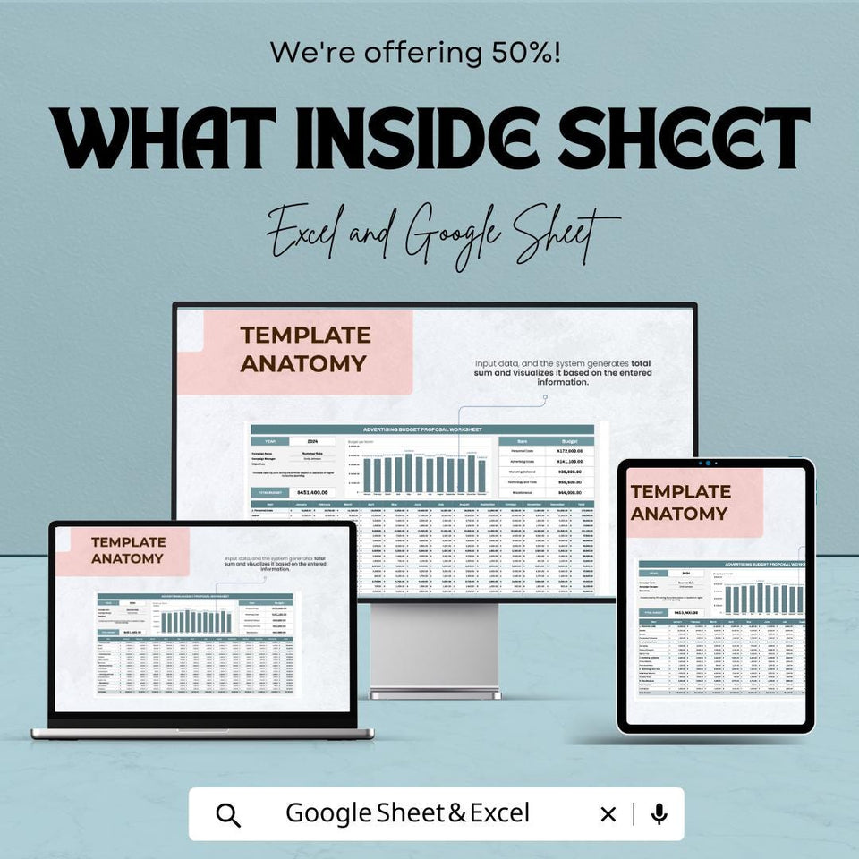 Advertising Budget Proposal Worksheet | Excel and Google Sheets Template | Budget Planner for Marketing & Advertising Campaigns |