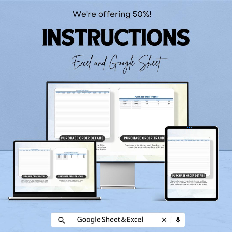 Advanced Purchase Order Form Sheet | Google Sheets Template | Vendor & Product Management | Automated Budget Tracking | Customizable