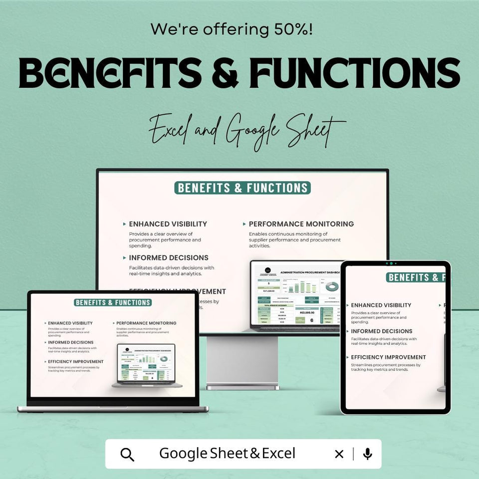 Administration Procurement Dashboard Sheet | Excel and Google Sheets | Track Procurement Performance & Supplier Activities