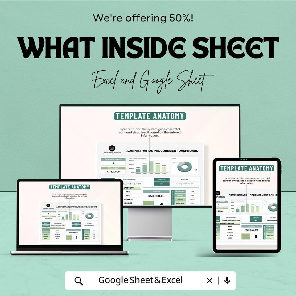 Administration Procurement Dashboard Sheet | Excel and Google Sheets | Track Procurement Performance & Supplier Activities