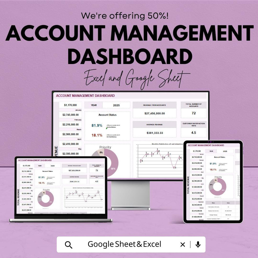 Account Management Dashboard | Google Sheet Template for Finance, Sales & Performance Tracking | Monitor Revenue and Accounts Effectively