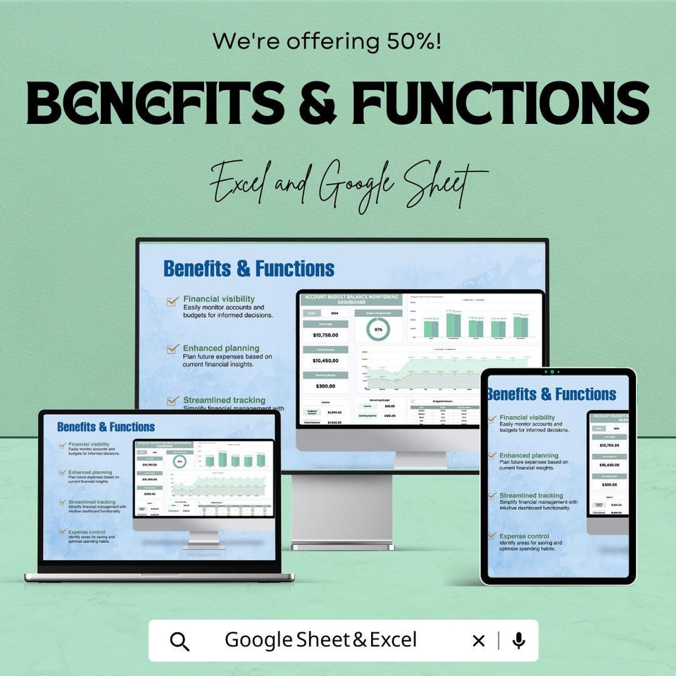 Account Budget Balance Monitoring Dashboard | Sheets Template for Budgeting | Financial Tracking Dashboard | Real-time Budget Management