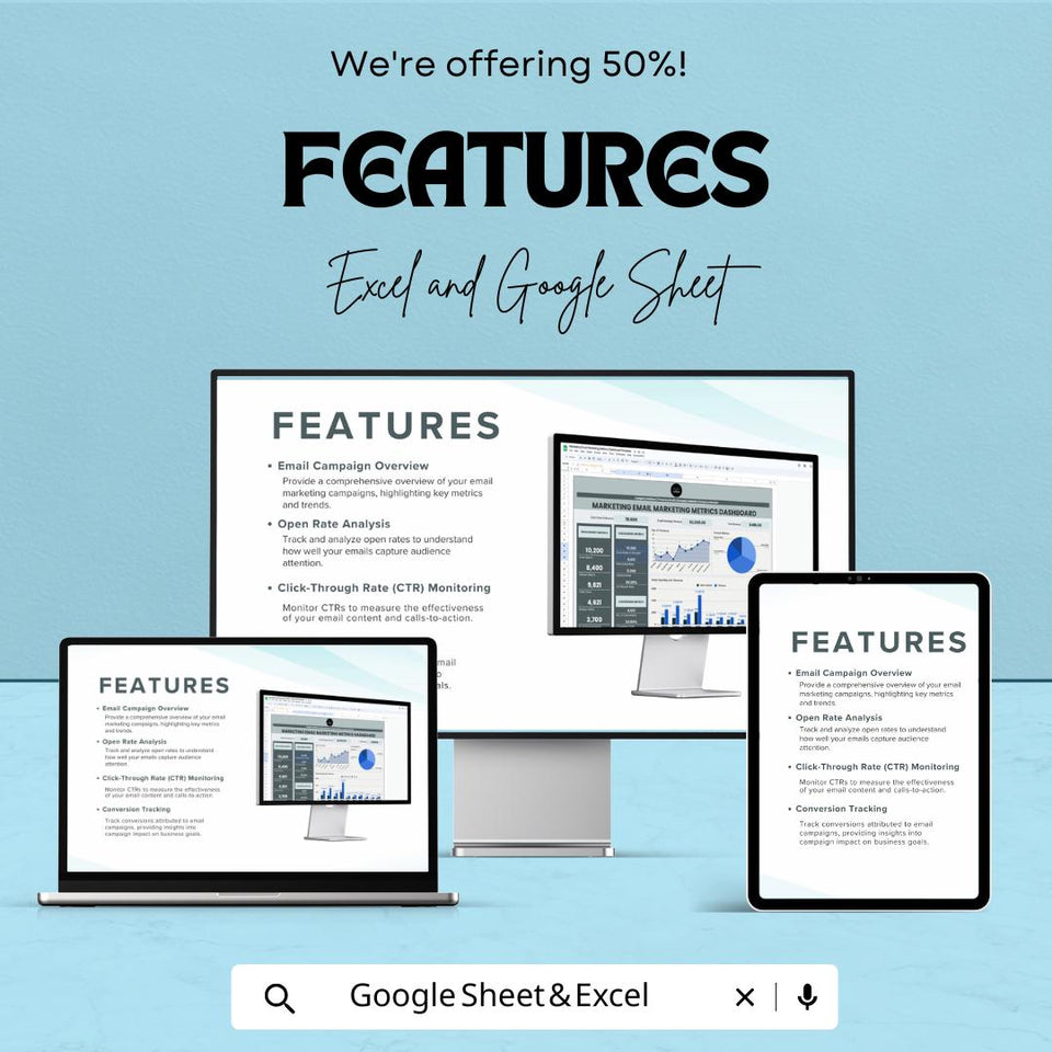 Marketing Email Marketing Metrics Dashboard - Excel & Google Sheet Template for Tracking, Analyzing, and Optimizing Email Campaigns