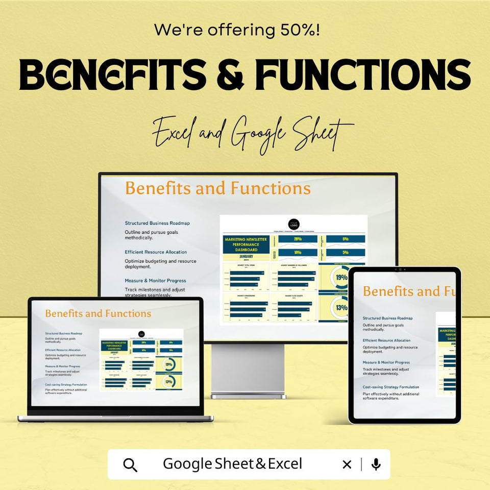 Marketing Newsletter Performance Dashboard | Track Email Campaign Metrics | Excel & Google Sheet Template | Monthly Reporting Tool