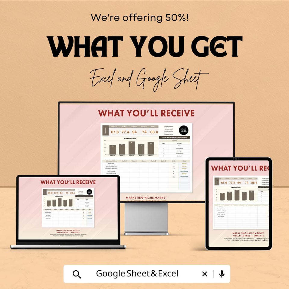 Marketing Niche Market Analysis Sheet | Excel and Google Sheets Template for Market Research | Track & Analyze Business Performance