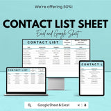 Contact List Template | Google Sheet & Excel Contact Management Sheet | Professional Contact List | Editable Contact Organizer