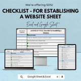 Checklist for Establishing a Website - Easy Website Setup Template for Business - Google Sheet & Excel