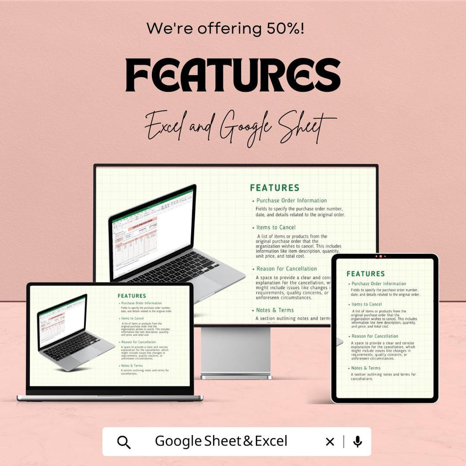 Cancel Purchase Order Sheet - Editable Excel & Google Sheet Template for Easy Order Cancellations