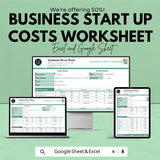 Business Start Up Costs Worksheet | Budget and Expense Tracker for New Businesses | Excel & Google Sheets Template