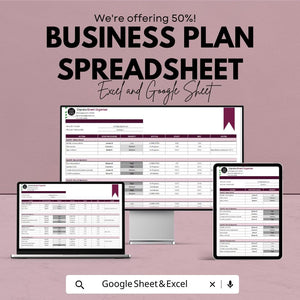 Business Plan Spreadsheet Template | Budget, Financial Planning, and Goal Tracker | Google Sheets & Excel Format