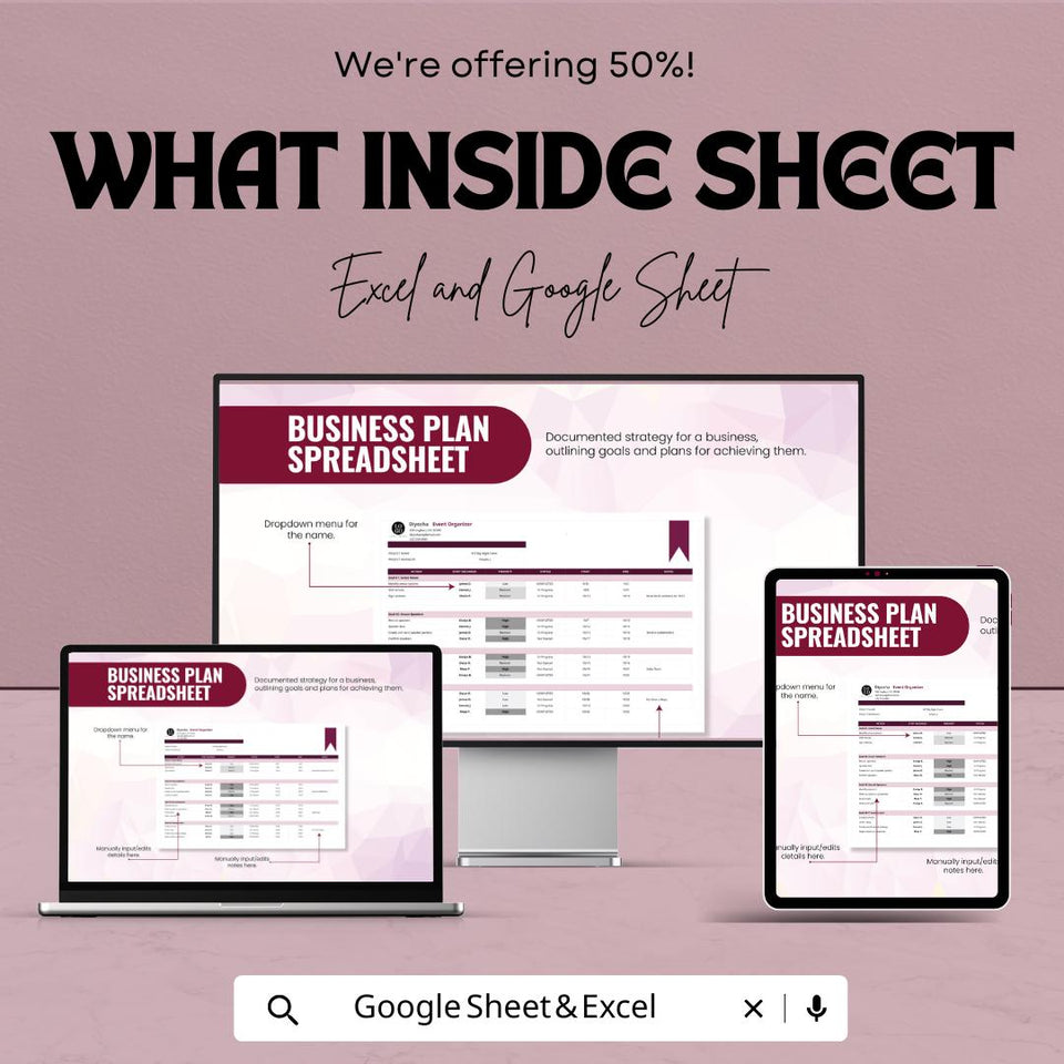 Business Plan Spreadsheet Template | Budget, Financial Planning, and Goal Tracker | Google Sheets & Excel Format