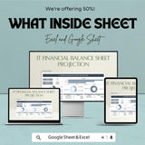 IT Financial Balance Sheet Projection Template | Google Sheet and Excel | Financial Planning & Projection Tool for IT Businesses |
