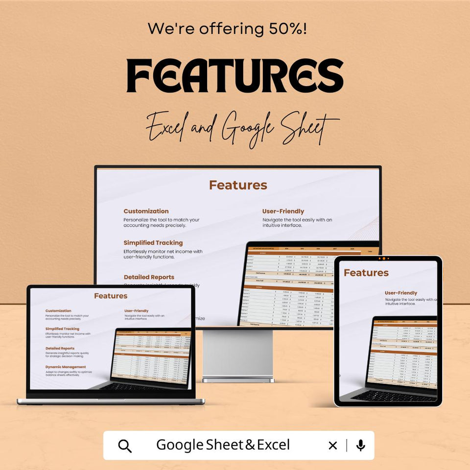 Net Income Balance Sheet | Excel & Google Sheet Template | Revenue, Expense, and Profit Tracker